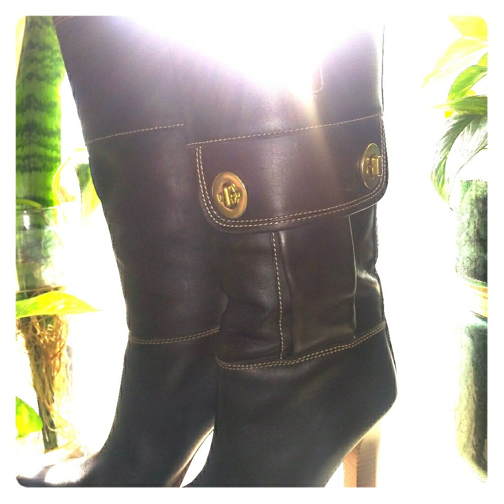 COACH CHOCOLATE BROWN RORY LEATHER BOOT W/TURNKEY